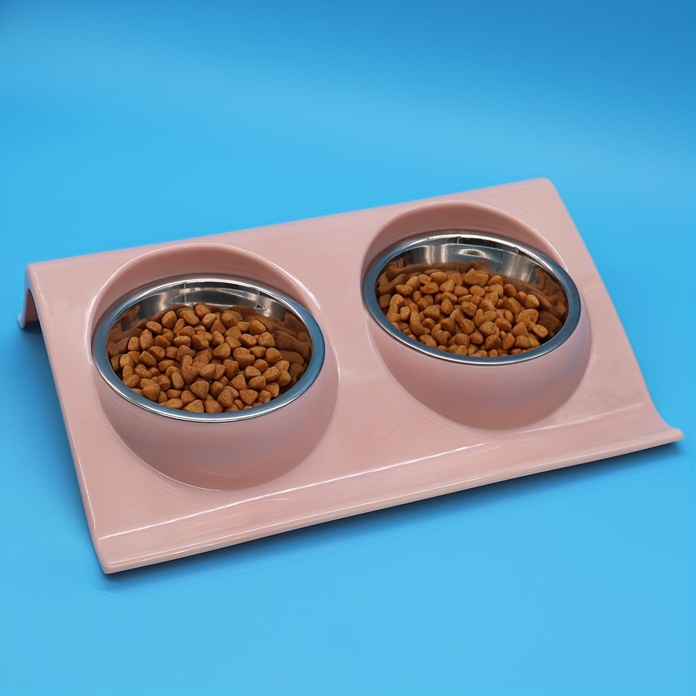 Double Pet Bowls Dog Food Water Feeder Stainless Steel Pet