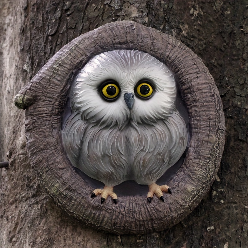 1pc Owl Tree Hole Hugger Tree Decor, Garden Statues Owl, Nature Country Art  Owl Figurine For Indoor Outdoor Yard Tree Decorations, Garden Yard Lawn Po