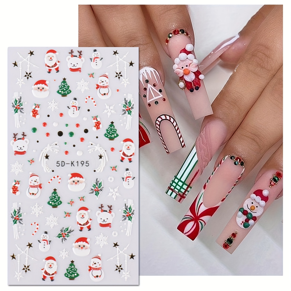 5d Embossed Glitter Christmas Nail Art Stickers,santa Claus Snowflake Elk  Christmas Tree Design Nail Art Decals Diy Nail Salons,self Adhesive Cartoon  Nail Art Supplies Women And Girls - Temu