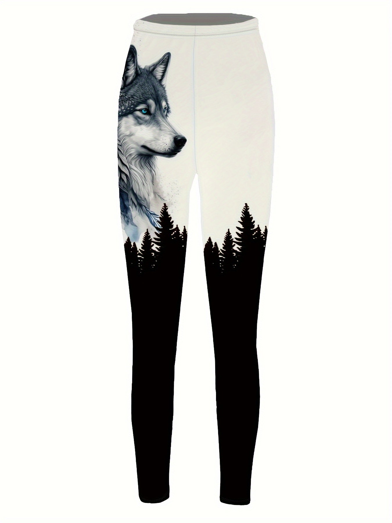 Wolf Print Skinny Leggings, Casual Elastic Waist Stretchy Leggings, Women's  Clothing