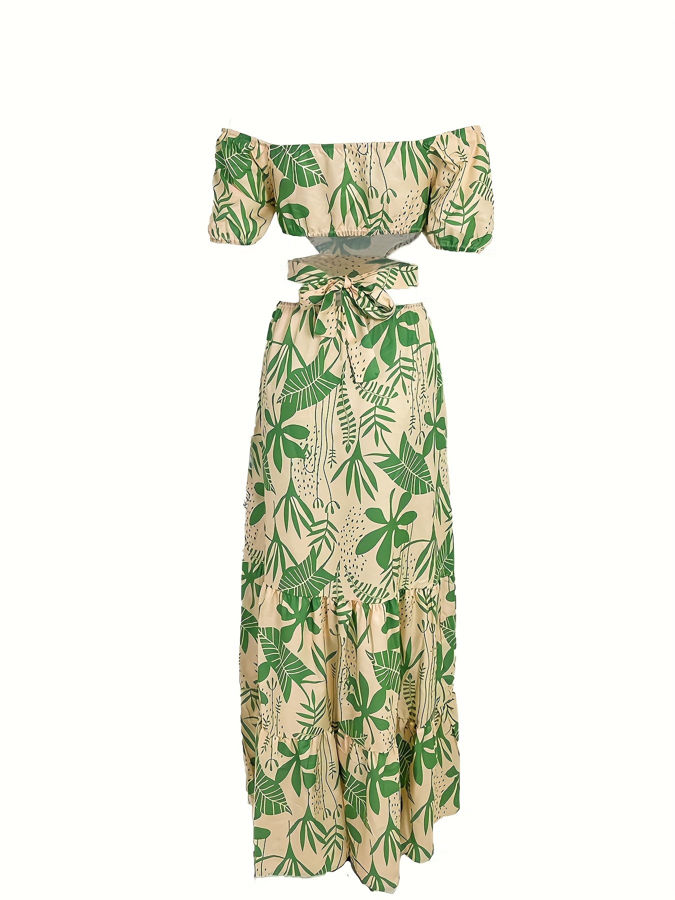Vestidos Largos Mujer Estampado Tropical Hombros - Temu