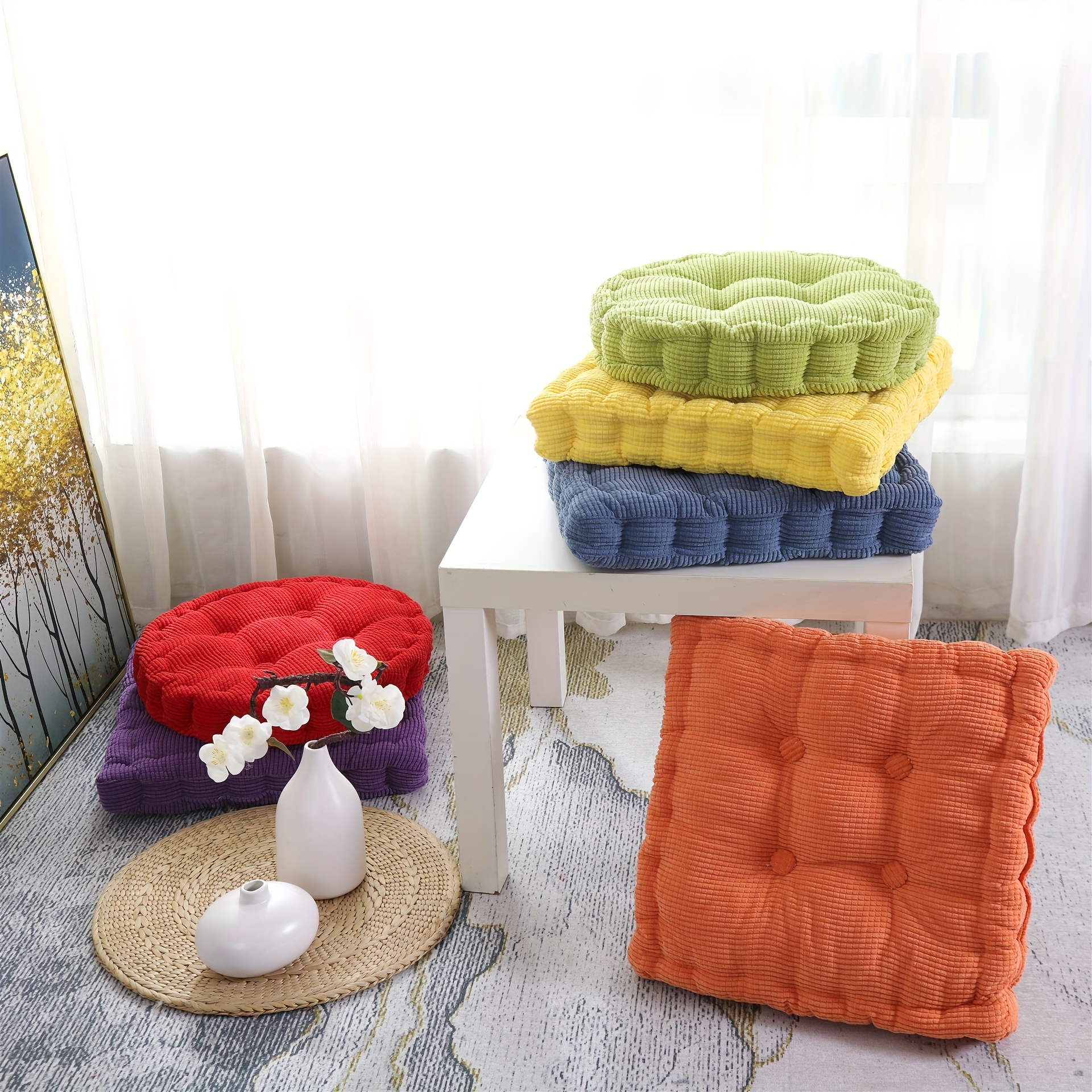 Colorful Corduroy Chair Cushion Soft Comfortable Square Seat - Temu