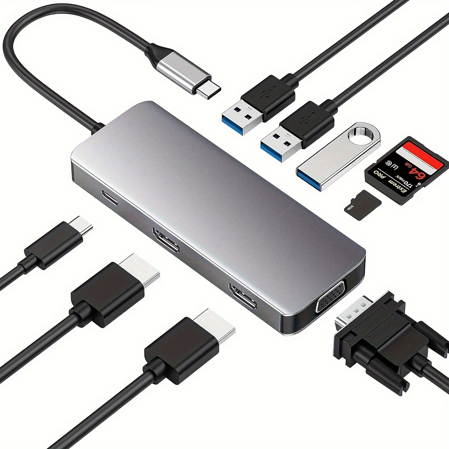 Laptop USB C Docking Station Dual Monitor USB 3.0 C Hub Adapter Dual 4K  HDMI VGA 6 USB Data Transfer Ports 10Gpbs Gigabit Ethernet 100W PD Charging  Audio SD/TF (14-in-1) 