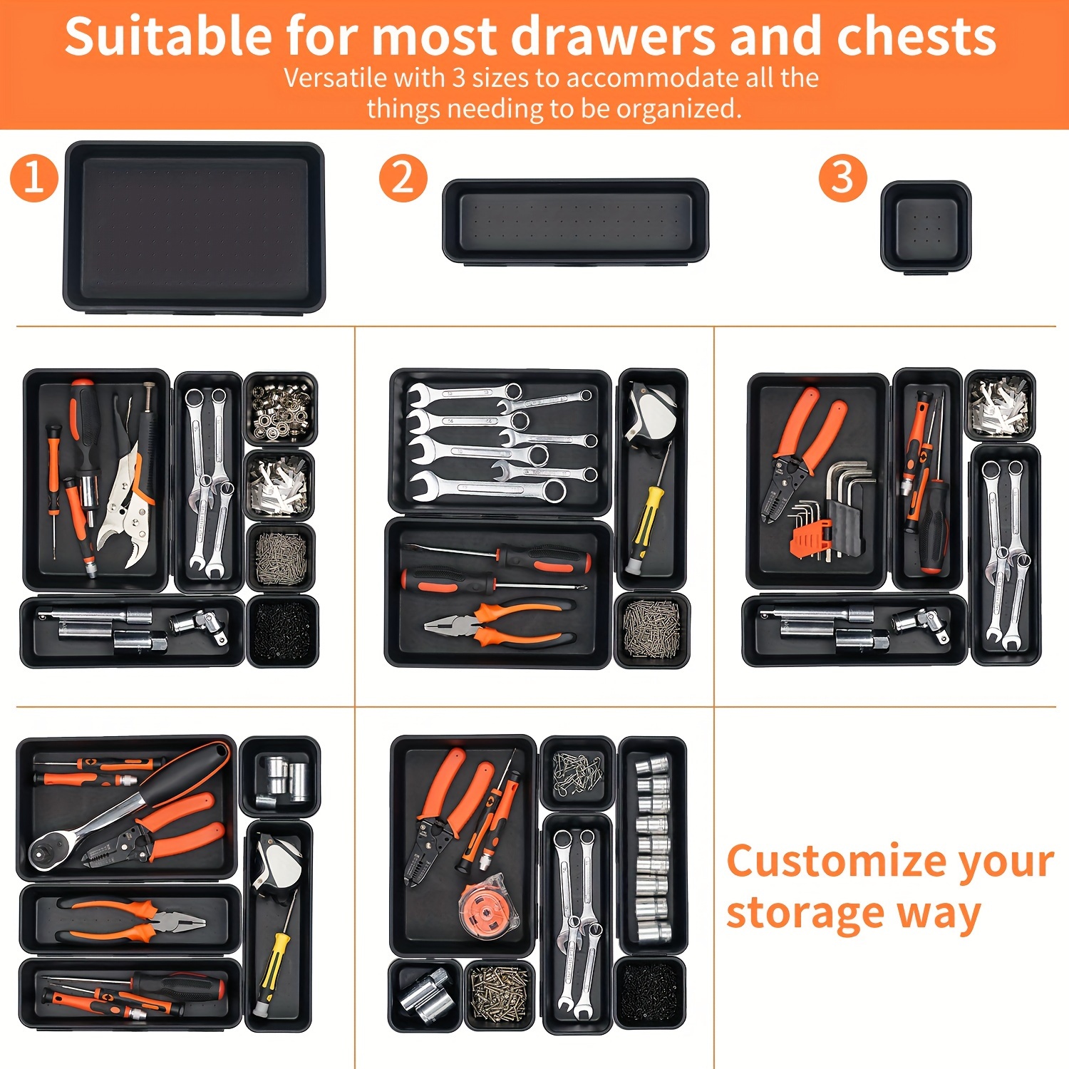 【𝟯𝟮𝗣𝗖𝗦】A-LUGEI Tool Box Organizer Tray Divider Set, Desk Drawer  Organizer, Garage Organization and Storage Toolbox Accessories for Rolling  Tool Chest