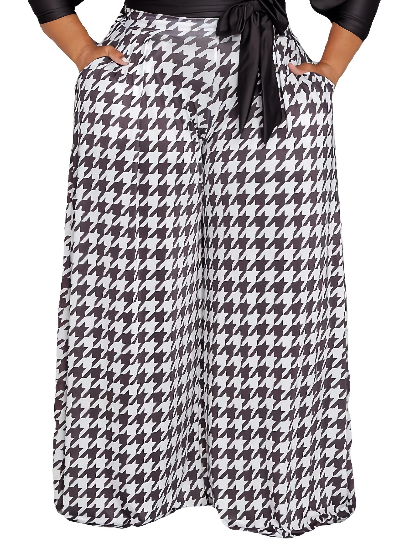 Plus Size Women Houndstooth Wide Leg Pants