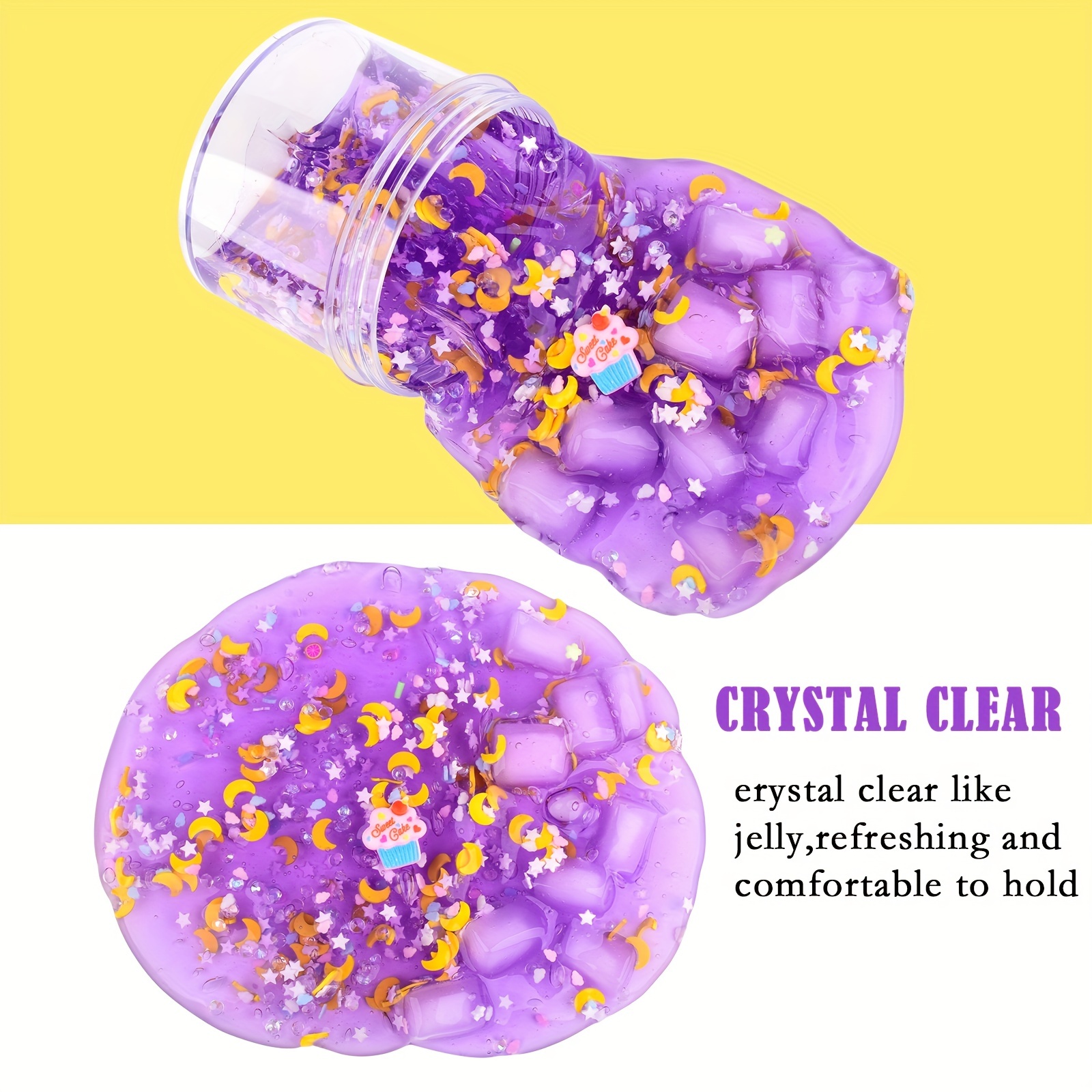 Jelly Cube Crunchy Slime Kit With Yellow Purple Green Blue - Temu