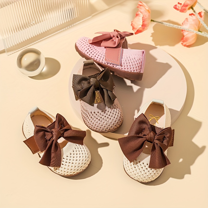 Soft Breathable Mesh Sandals For Baby Girls, Cute Bowknot Round