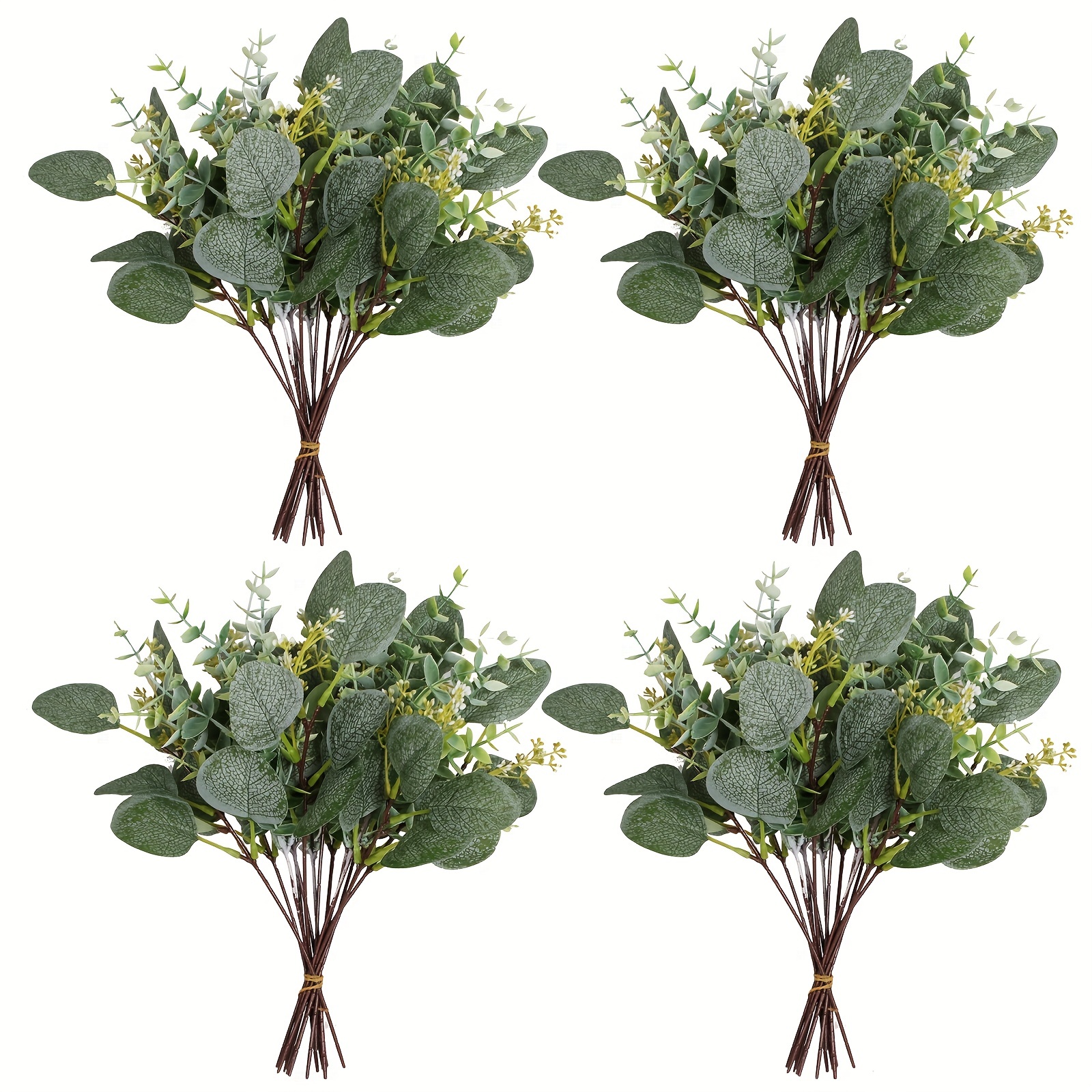 

20pcs Artificial Eucalyptus Leaf Stems, With White Seeds Greenery Plant Eucalyptus Leaves Fake Green Leaf Branches, For Wedding Bouquet Home Room Garden Decorations