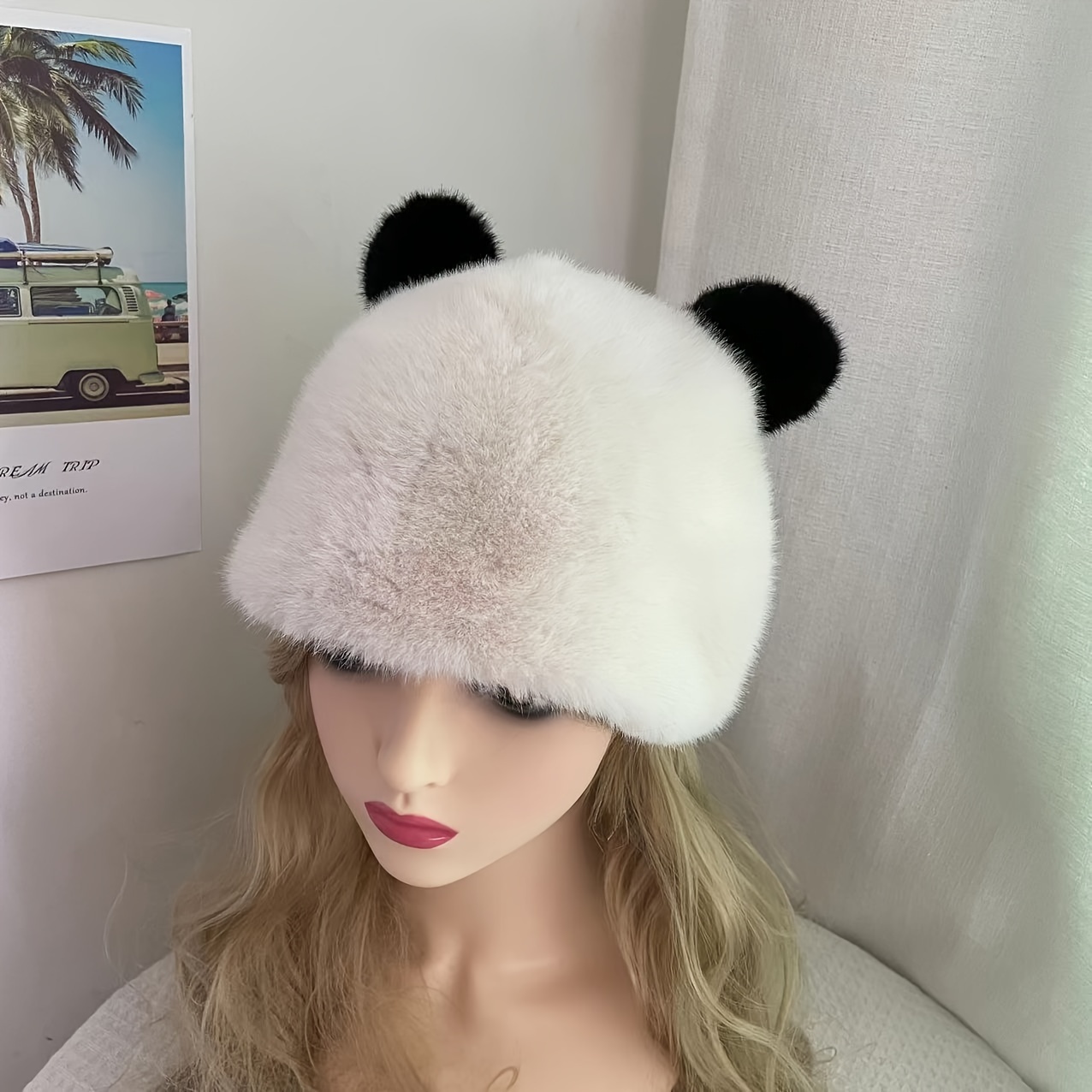 Femmes mignon Panda seau chapeau automne et hiver en peluche
