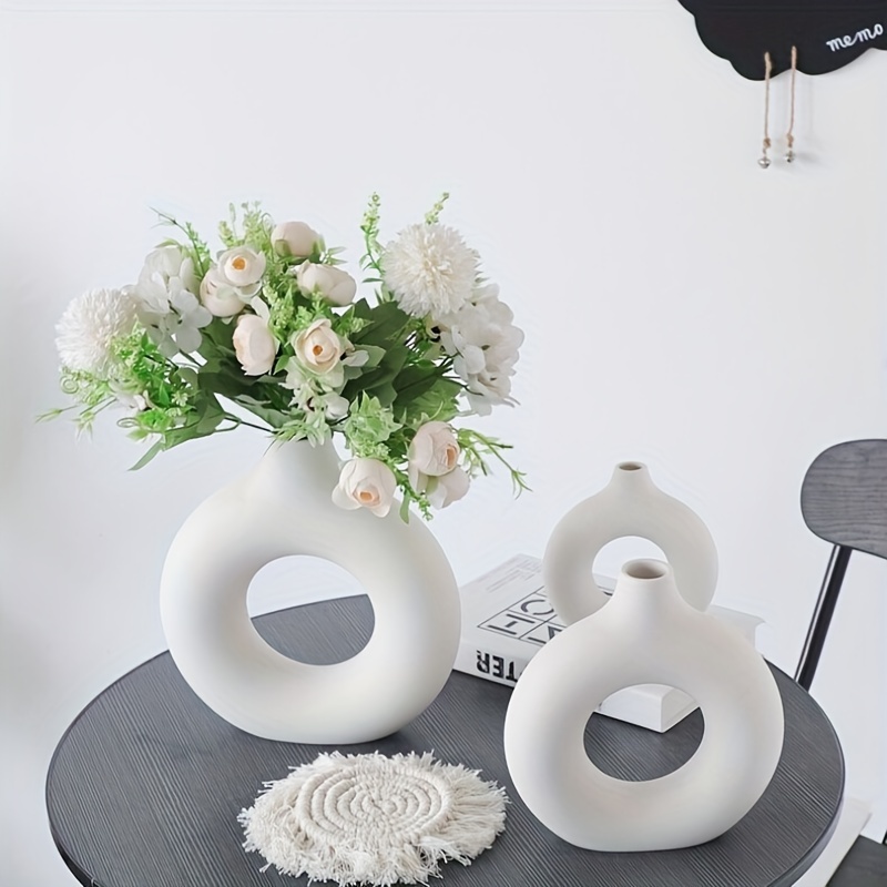 Juego de 2 jarrones de cerámica blanca para decoración moderna del hogar,  jarrón bohemio redondo mate de pampas, estilo minimalista para boda, cena