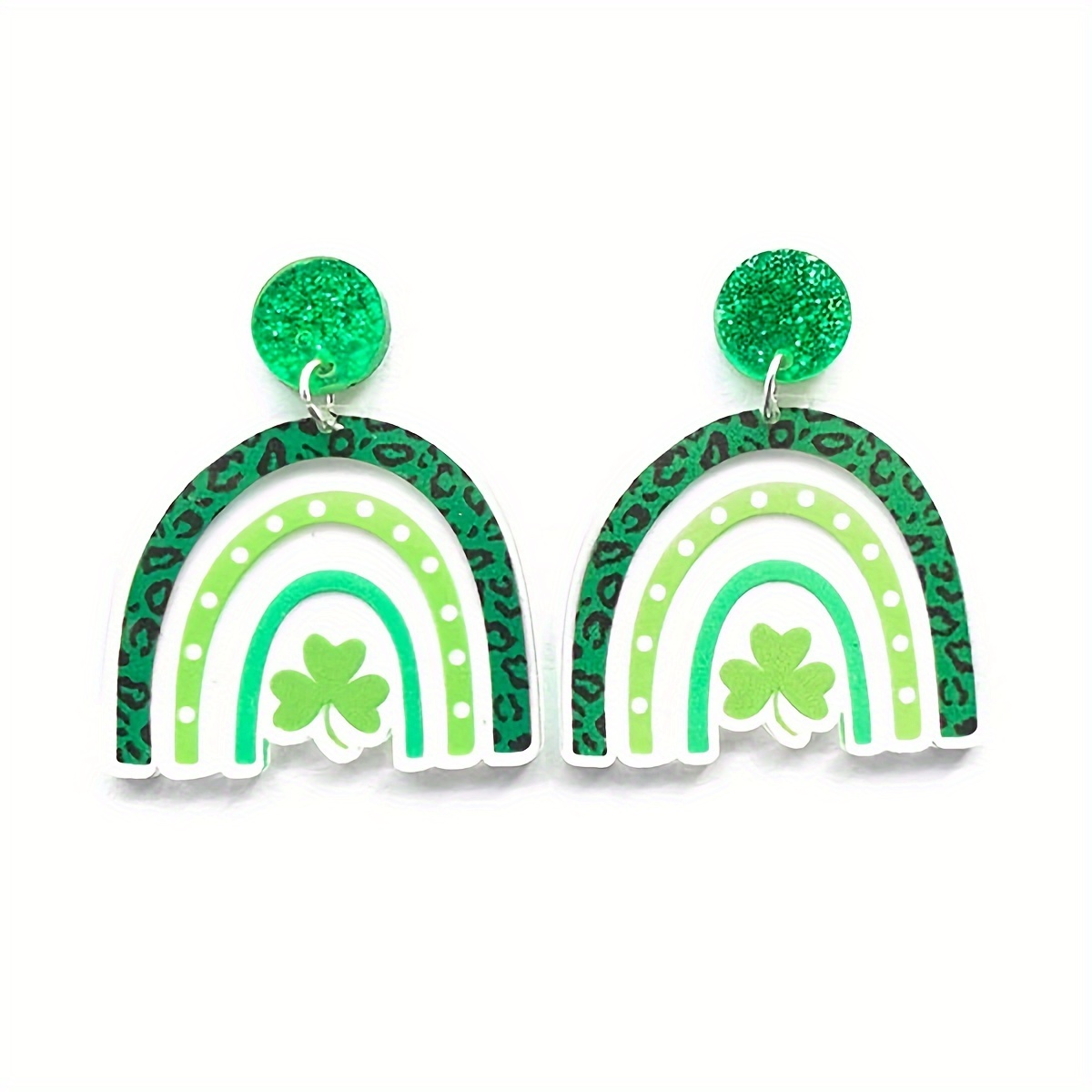 St. Patrick's Day Clover Green Hat Earrings Festival Acrylic Earrings,free returns&free ship,$1.99,Acrylic,Green,Temu