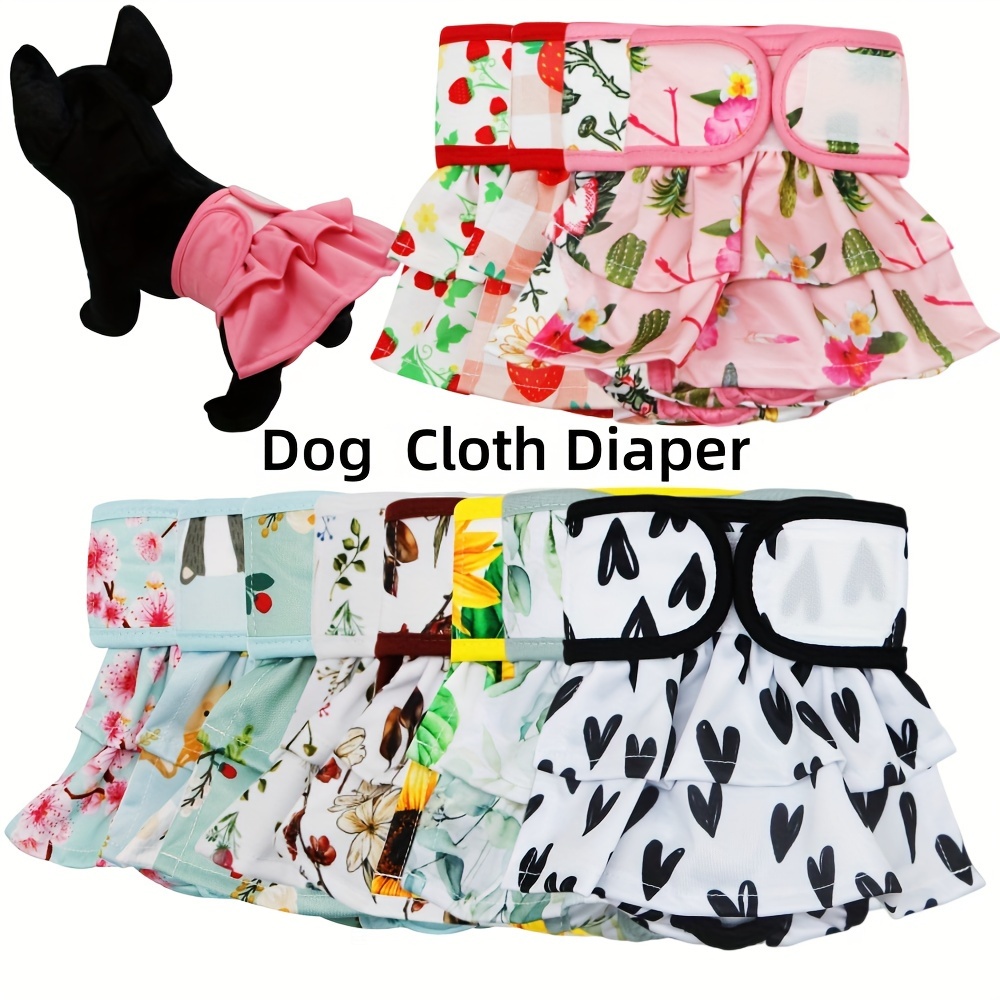 

3 Pcs Random Prints Skirt Dog Cloth Diapers, Washable Female Dog Diapers, Reusable Dog Diapers For Female Dogs Highly Absorbent Female Dog Dresses