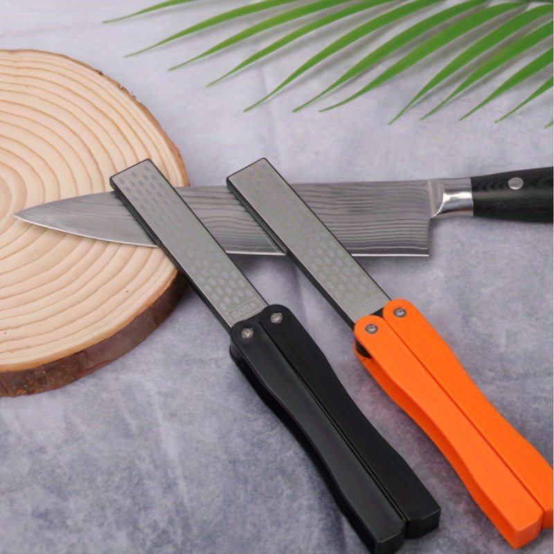 Rolling Knife Sharpener - Professional Diamond Roller Knife Sharpener with 15 & 20 Degree Magnetic Stand with Leather Strop - Easy Sharpening for