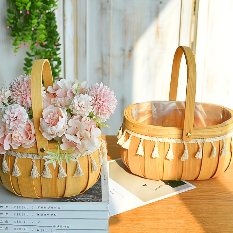 1pc, Flower Basket Decoration, Portable Wood *** Bamboo Woven