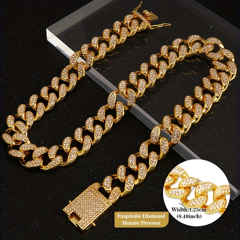 Sparkling Diamondoid Dog Collar: Secure Metal Chain Buckle - Temu