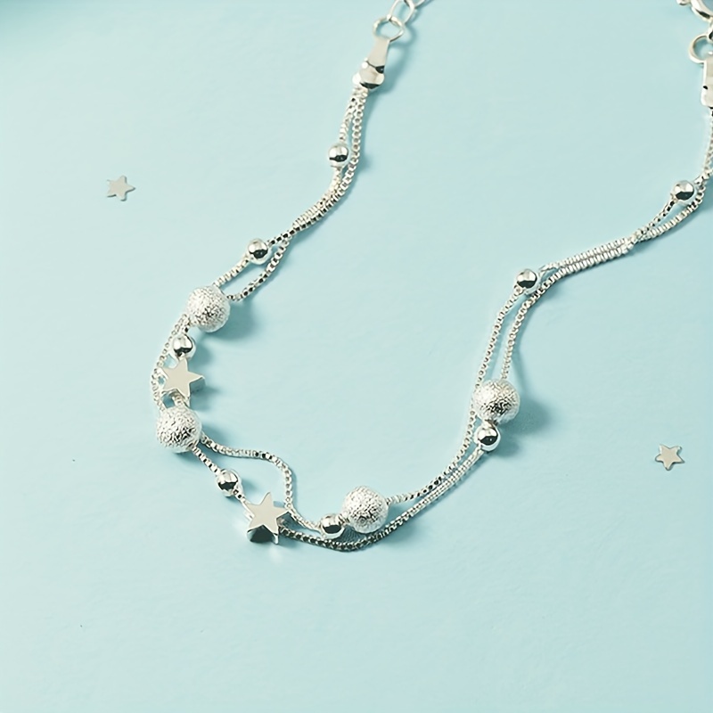 Minimalist Double Layer Chain Anklet with Mini Star Beads