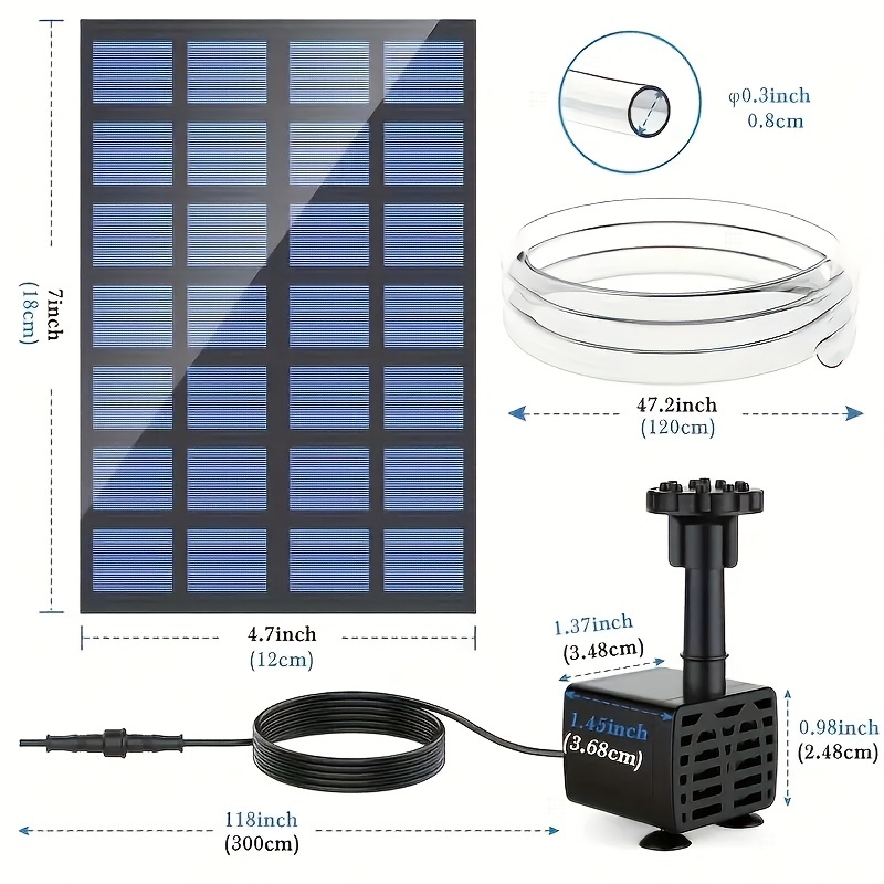 1pc 태양열 워터 펌프 키트, 6개의 노즐이 있는 태양열 전원 분수 펌프, DIY 물 기능 새 목욕, 연못, 정원 및 어항을 위한 야외 분수
