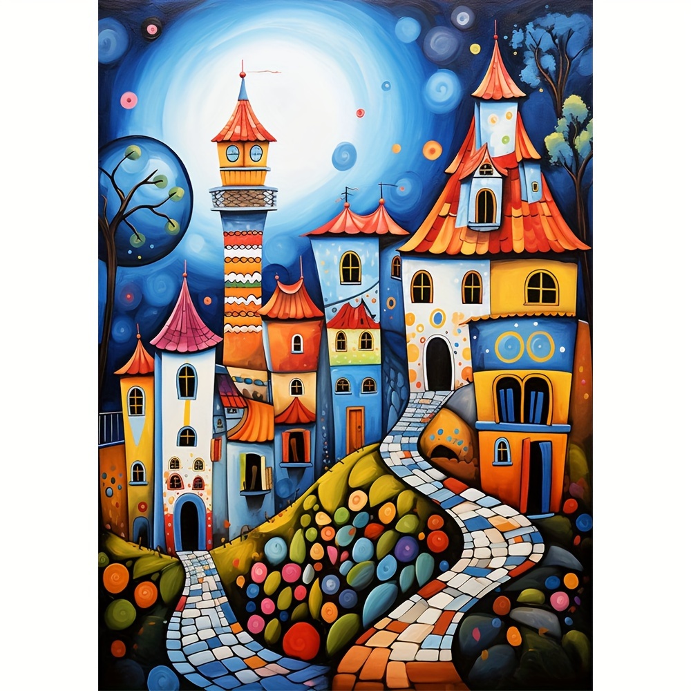 

1pc Large Size 30x40cm/11.8x15.7in Without Frame Diy 5d Diamond Painting, Colorful Abstract Houses, Full Rhinestone Painting, Diamond Art Embroidery Kits, Handmade Home Room Office Wall Decor