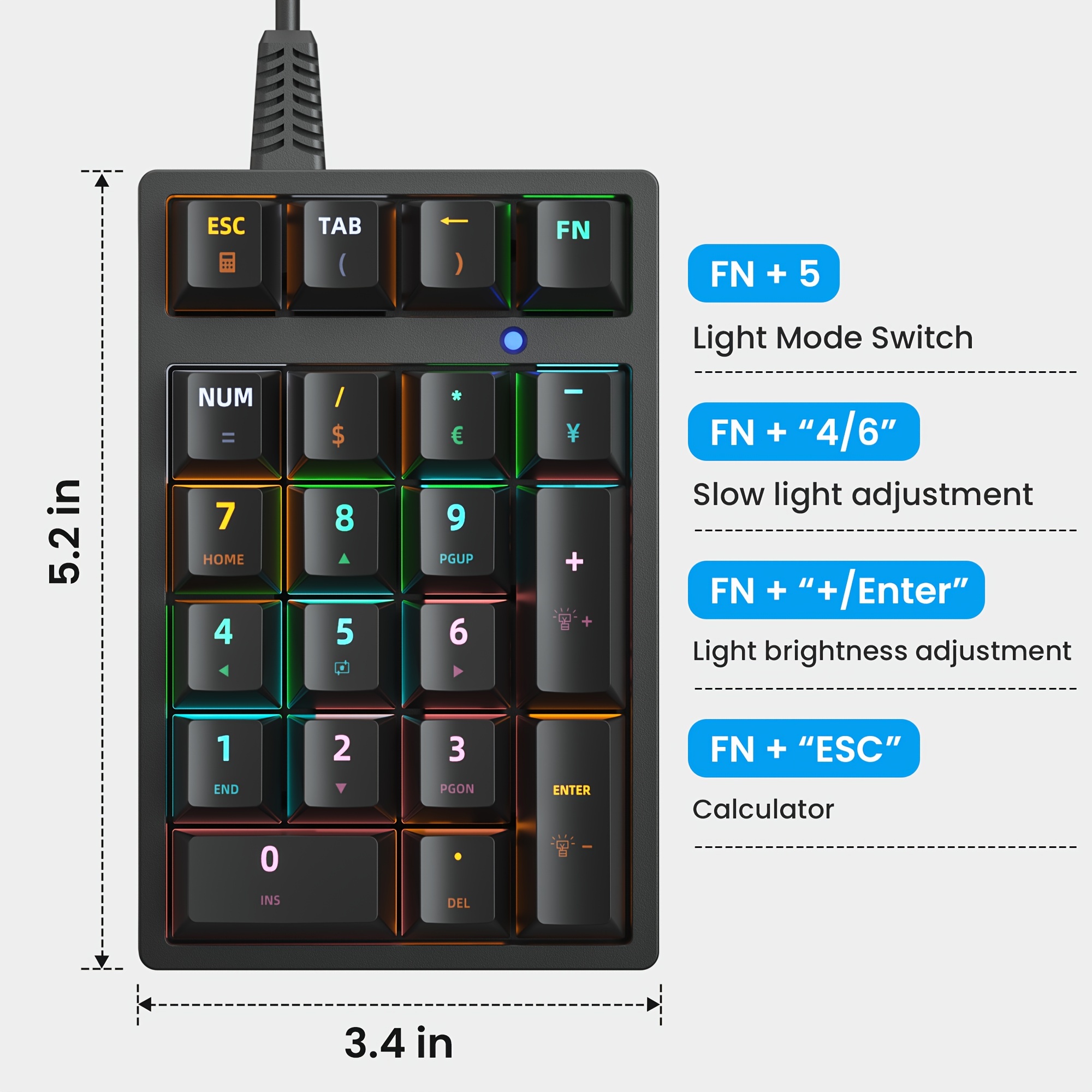 Clavier Numérique Filaire USB Mécanique Avec Pavé Numérique Rétroéclairé  Par LED RVB, Pavé Numérique Mécanique Pour Ordinateur De Bureau Pour  Ordinate