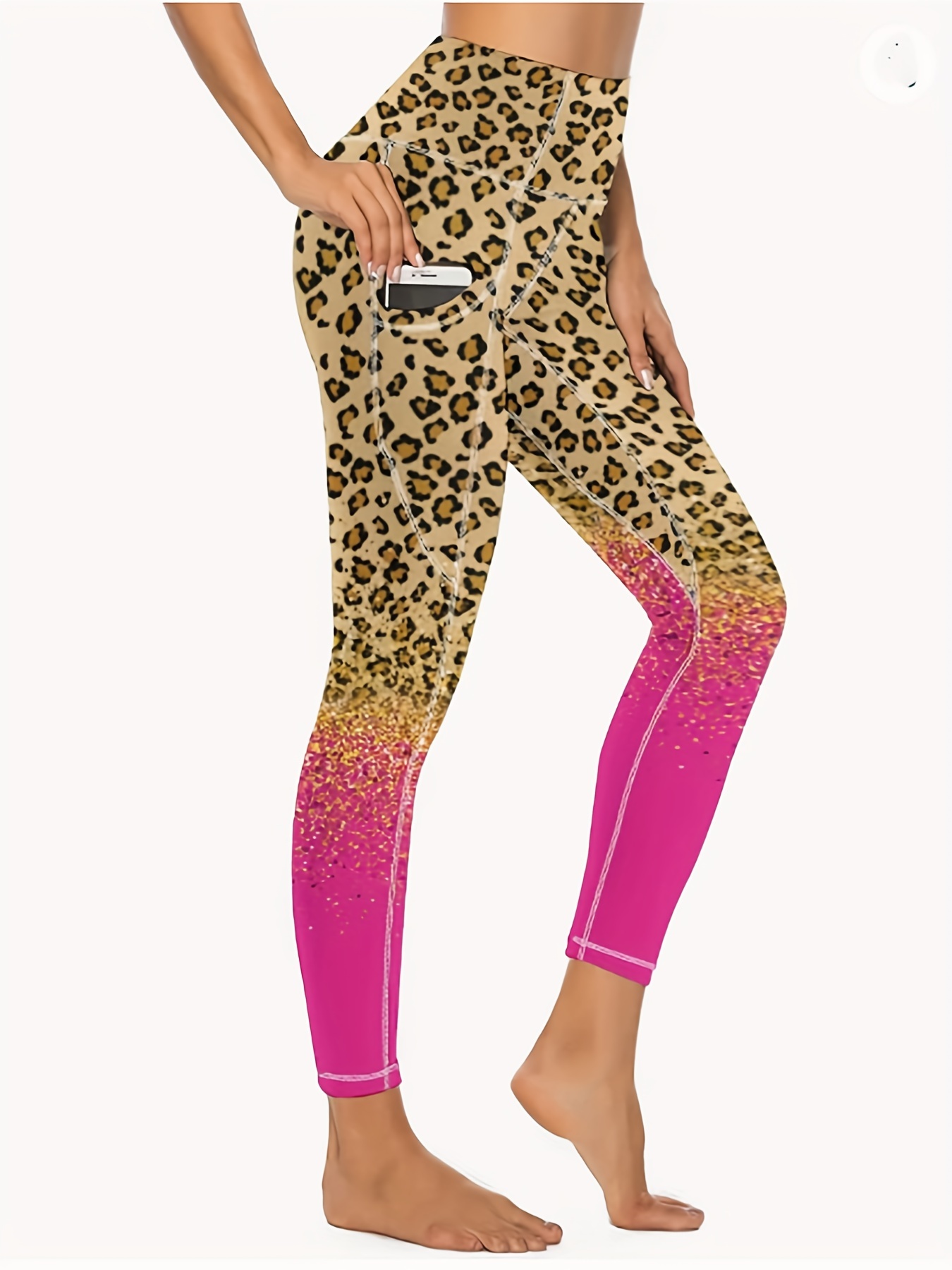 Adidas Womens Orange Leopard Pattern Athletic Stretch Base Layer Leggings  Small