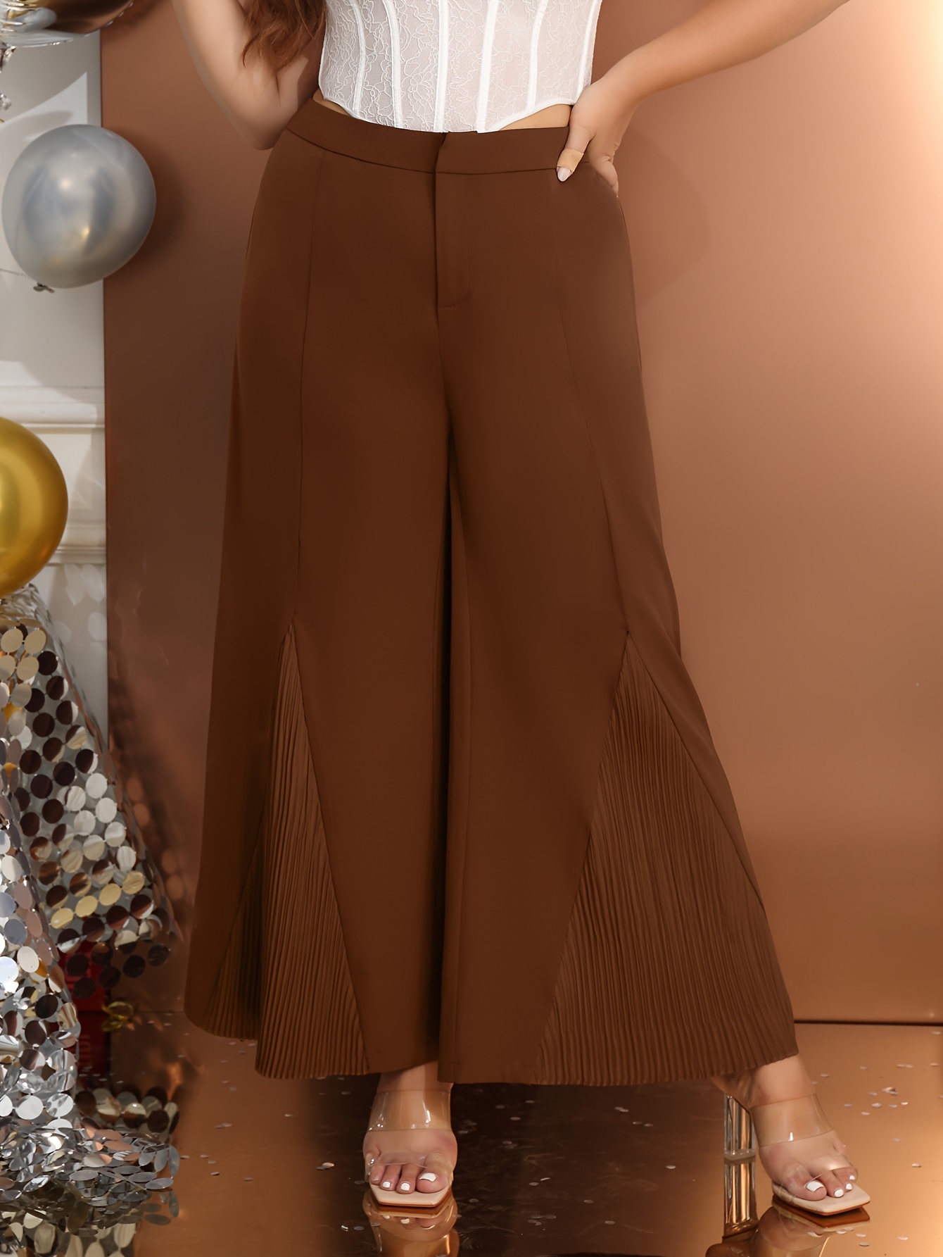 Casual Solid Skinny Mocha Brown Plus Size Pants (Women's) 