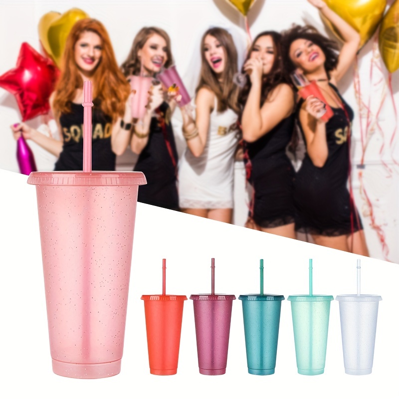 Portable Reusable PP Straw Cup Water Bottle Cup with straw Sequined Glitter  Drinking Cup Juice tumbler Cup Straw Mug Drinkware