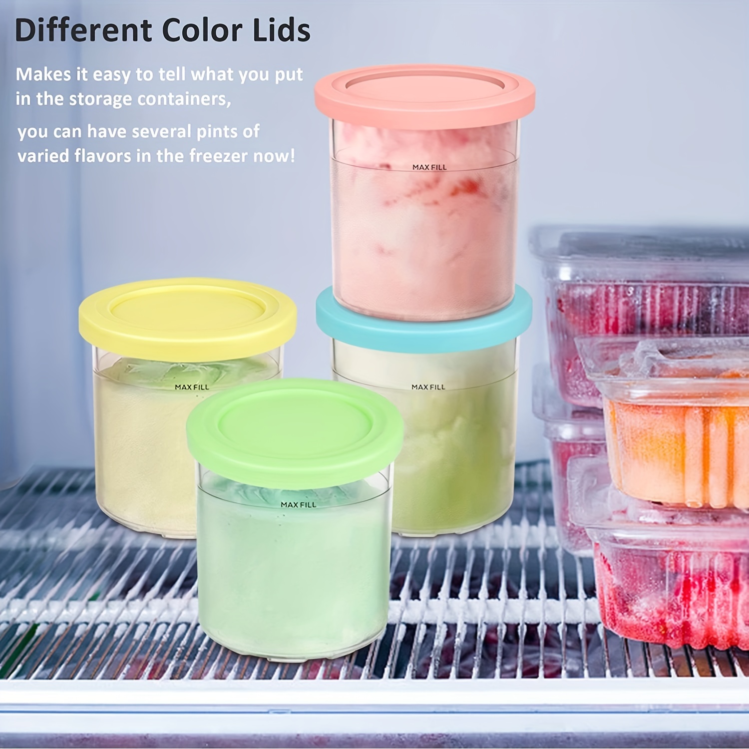 4Pcs Ice Cream Pints Cups For NINJA- CREAMI NC299AMZ/NC300s Series