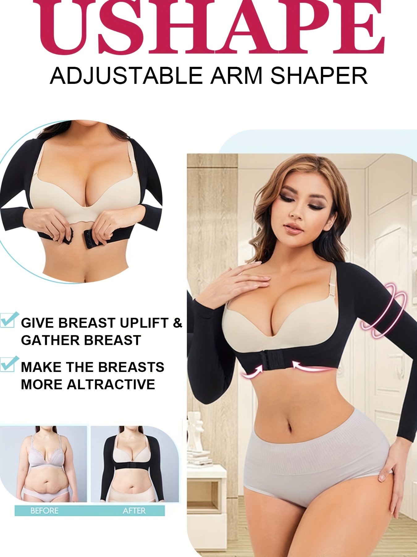 Arm Compression Shaper For Women, High Stretch Adjustable Arm Shaper,  Women's Activewear