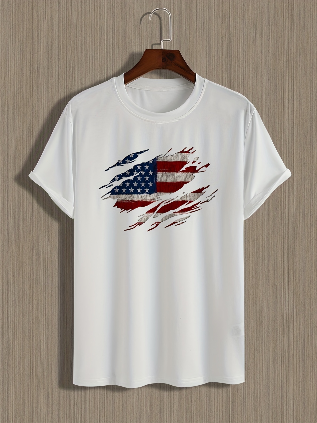Trendy American Flag Pattern Print Men's Comfy Chic T shirt - Temu