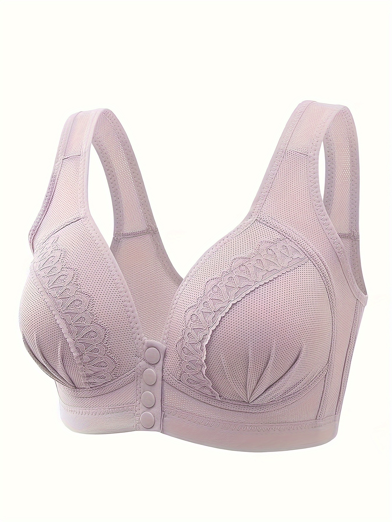 Lace Stitching Button Front Wireless Bra Comfy Breathable - Temu