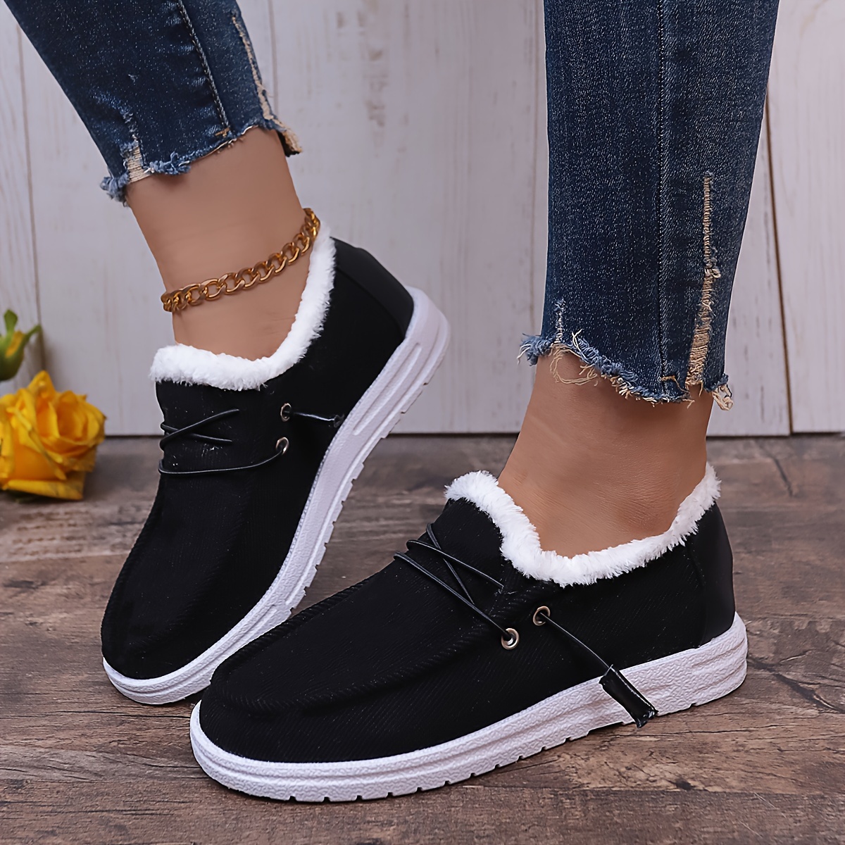 Women's Simple Canvas Shoes Casual Lace Plush Lined Shoes - Temu