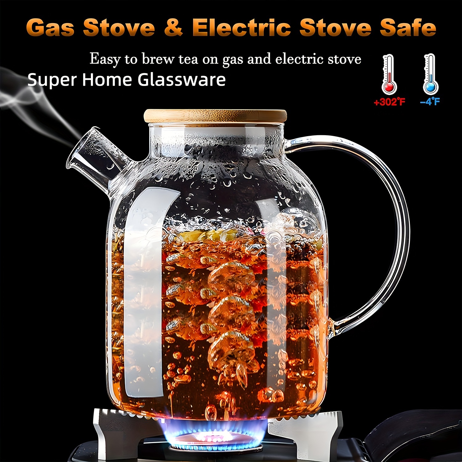 Glass Teapot Stovetop & Microwave Safe Glass Borosilicate Teapot, Glass  Teapot with Strainer, Glass Kettle with Lid, Ideal for Loose Leaf and Fruit