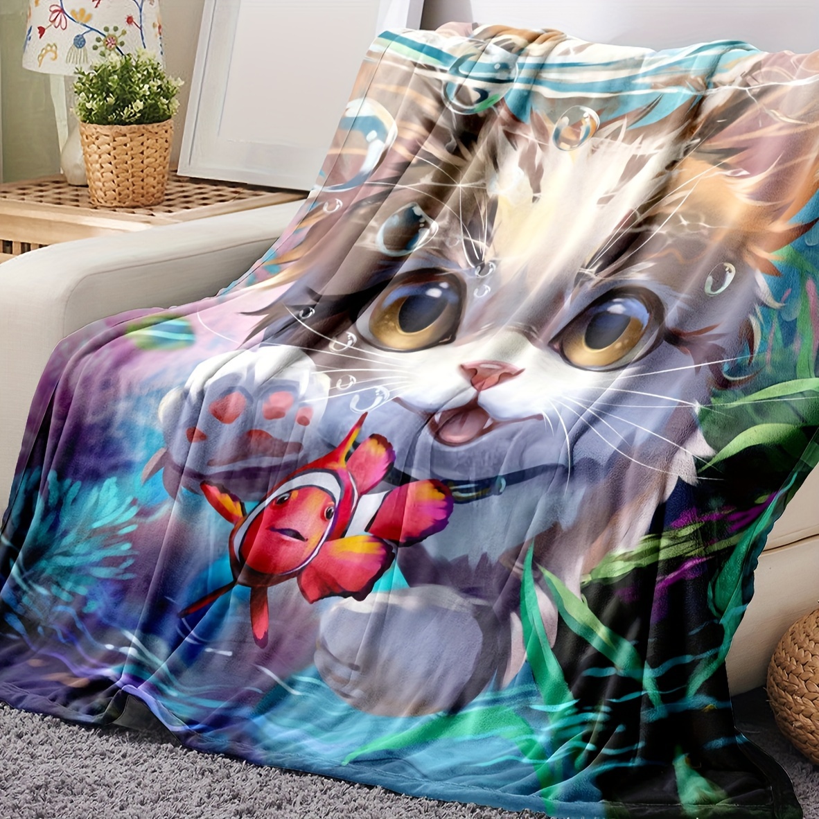 Blanket with cat design hot sale