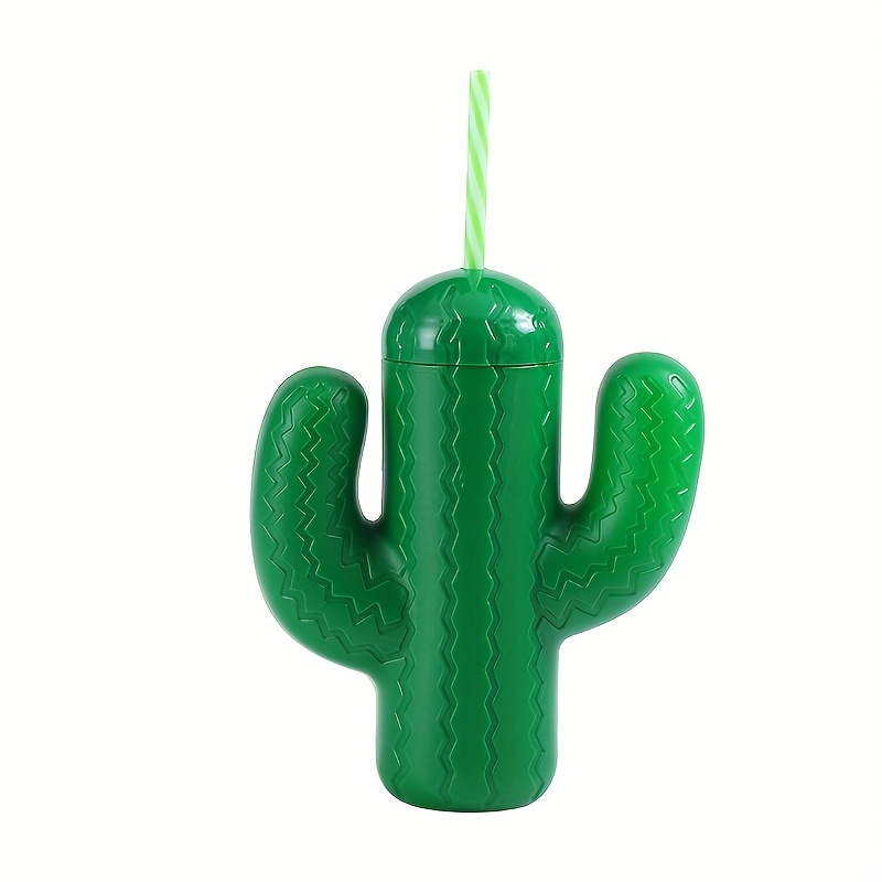 1pc Creative Cactus Shaped Glass Cup With Lid And Straw For Cold