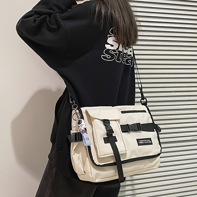 Aesthetic Nylon Messenger Bag, Literary School Travel Crossbody Bag, Large  Capacity Flap Shoulder Bag - Temu