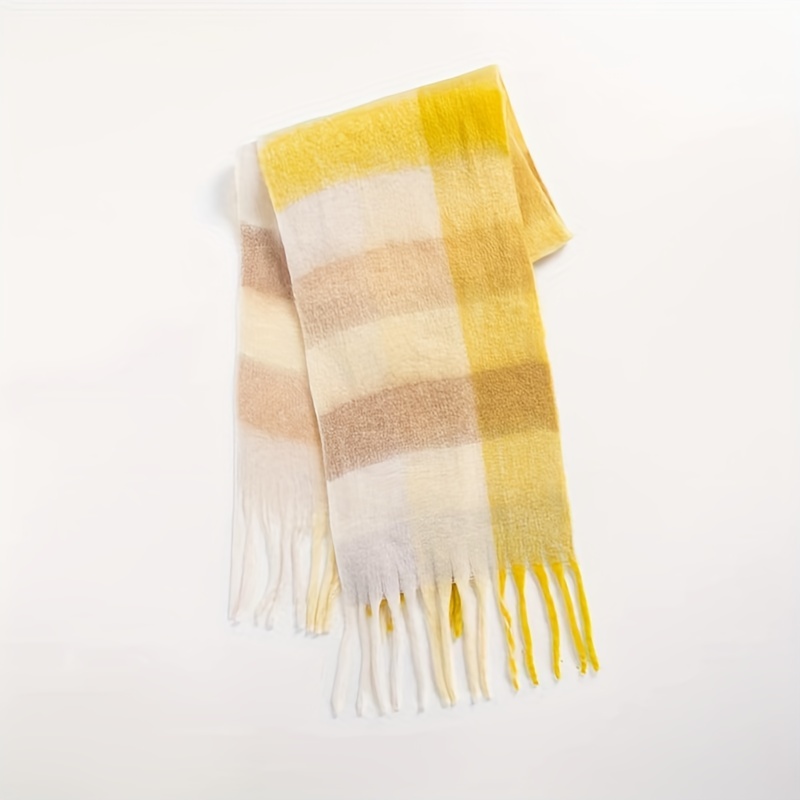 Unisex Colorful Plaid Chunky Scarf Imitation Mohair Thick - Temu