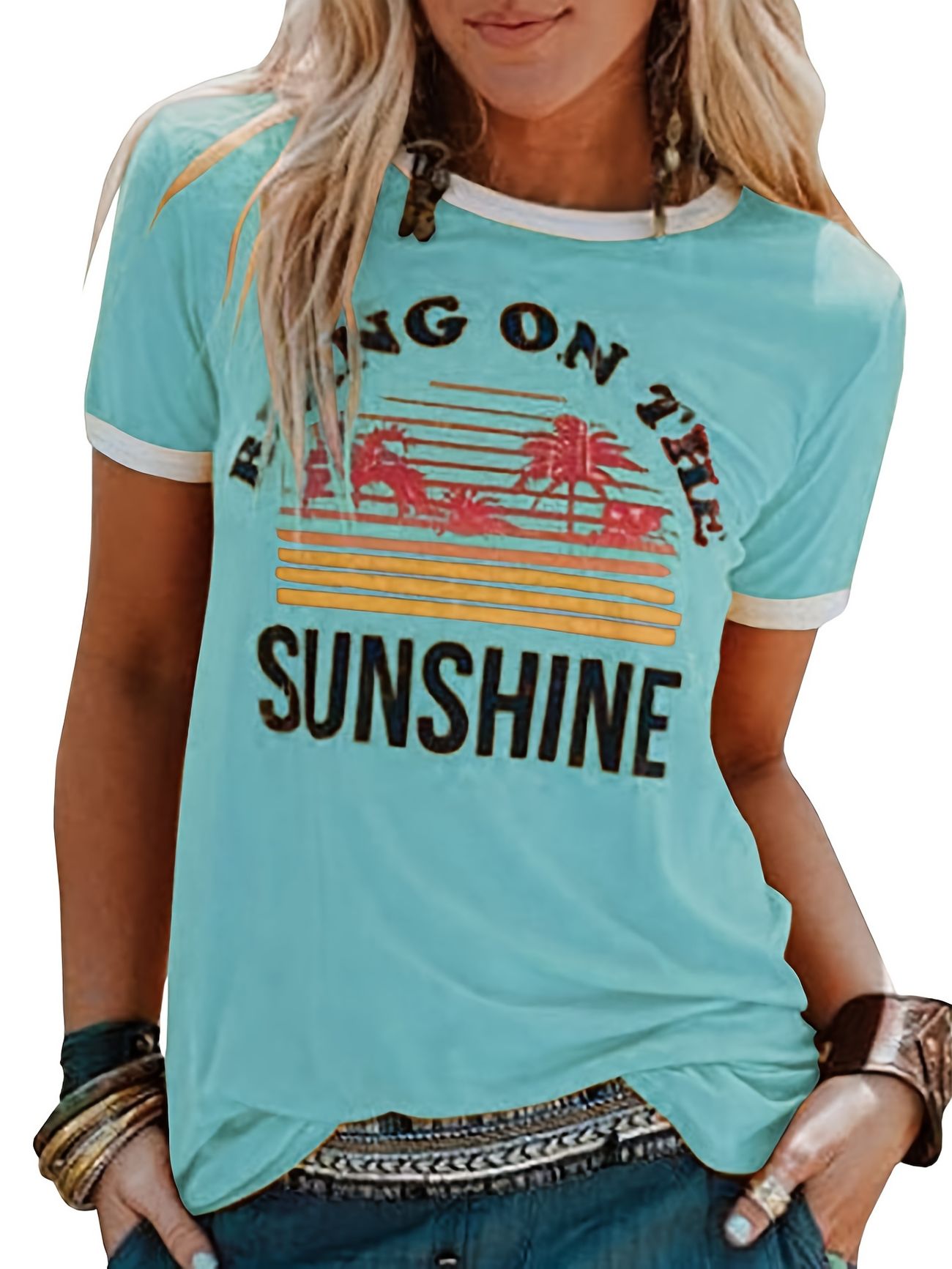 Vintage Sunshine Coconut Tree Print T Shirt Retro Round Neck Short Sleeved  T Shirt Women's Clothing - Clothing, Shoes & Jewelry - Temu