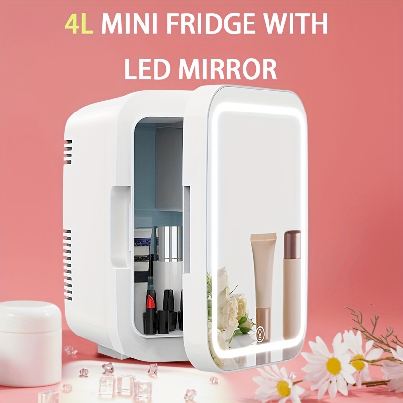 Skincare Fridge Mini Fridge With Dimmable Led Mirror - Temu Mexico