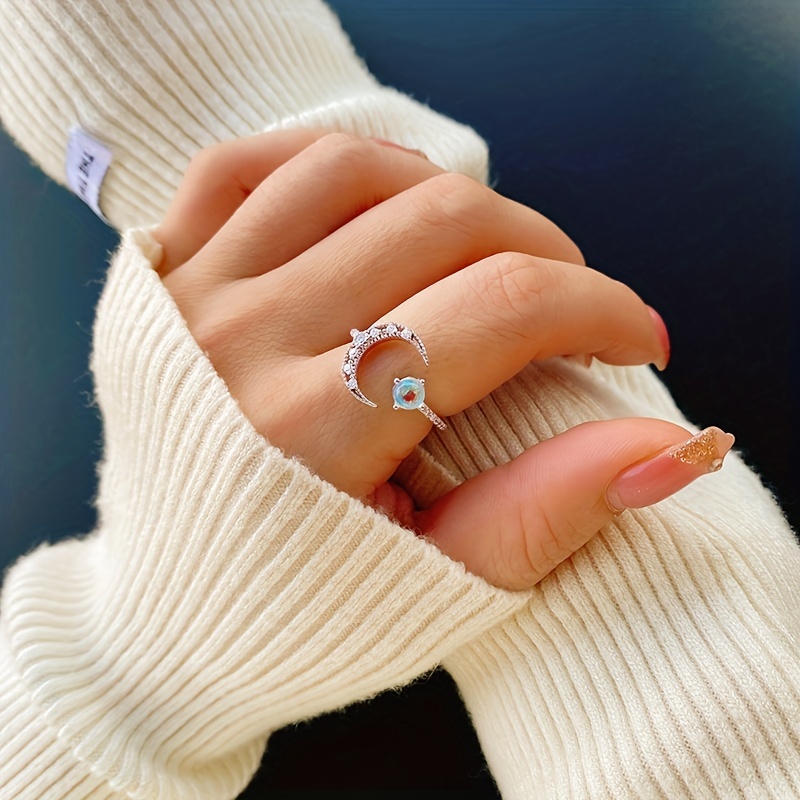 Moonstone Moon & Earth Adjustable Cuff Ring