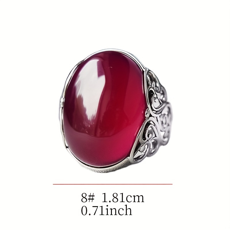 Men's Adjustable Red or Green Agate Crown Ring, Ethnic Style