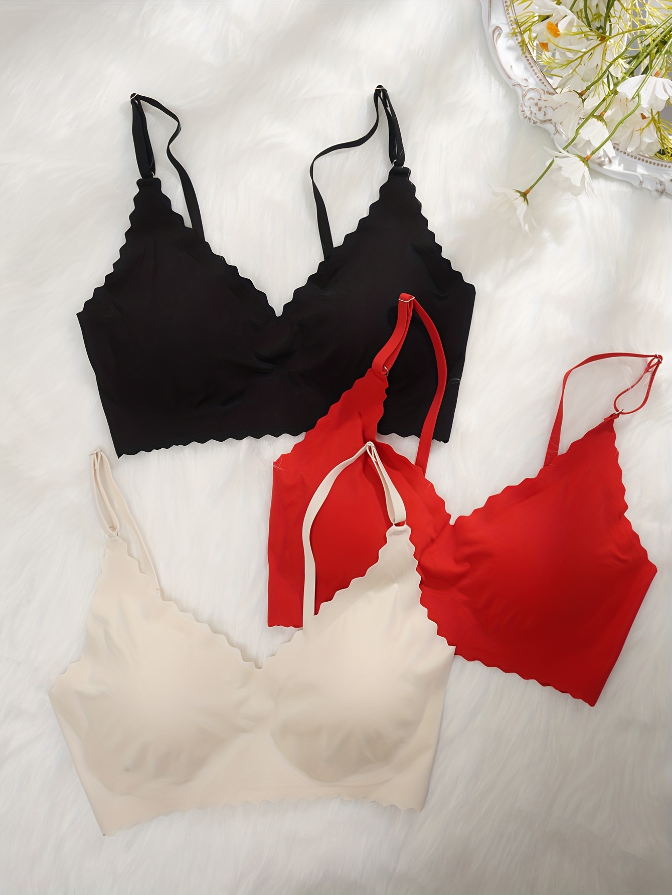 adviicd Balconette Bras for Women Women's Invisibles Comfort Lightly Lined  Seamless Wireless Triangle Bralette Bra Red Small 