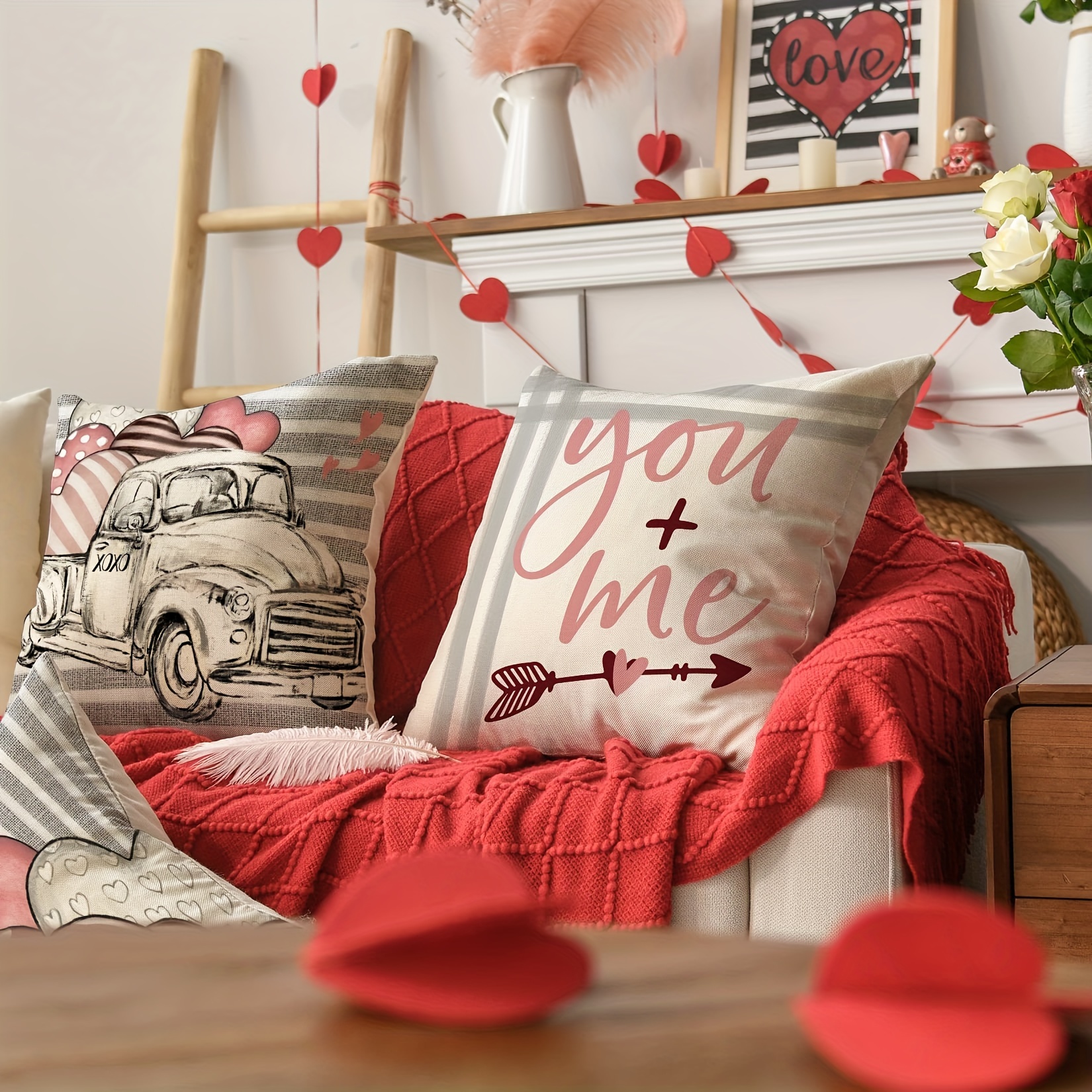  Valentine Pillow Covers 18×18 Inch Red Love Heart Valentine  Holiday Cushion Pillow Case Decorative Throw Cushion Cases for Sofa Couch  Valentine Farmhouse Living Room Deal : Home & Kitchen