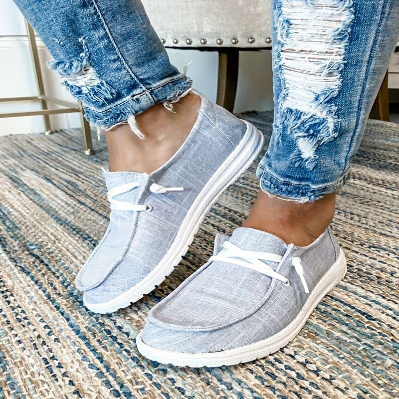 

Women's Flat Lace-up Loafers, Breathable Solid Color Canvas Shoes, Casual Walking Shoes
