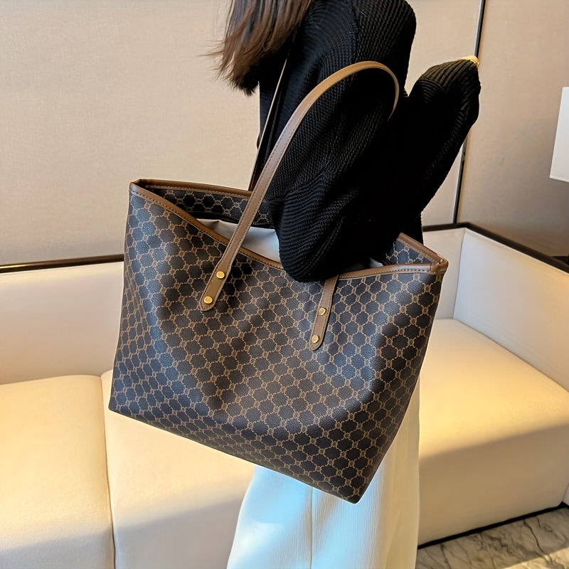 Geometric Pattern Tote Bag, Large Capacity Shoulder Bag, Fashion Handbag  For Work, School, Shopping - Temu
