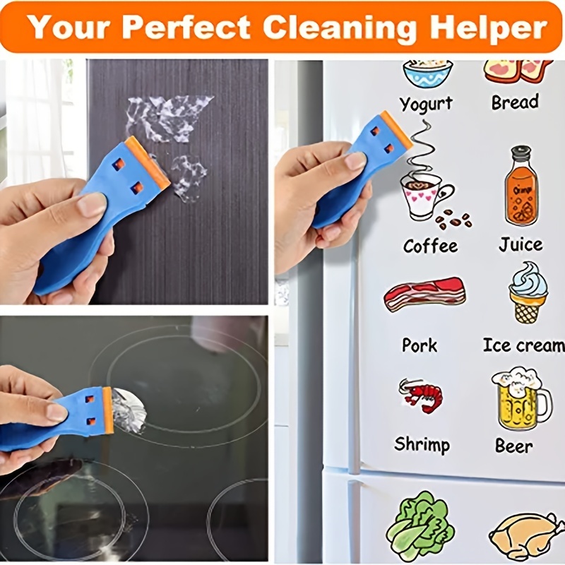 Flat Sticker Scraper Tool, Blade Scraper Saves Cleaning Time Comfortable  Ergonomic Curved Handle + Window Label Blades
