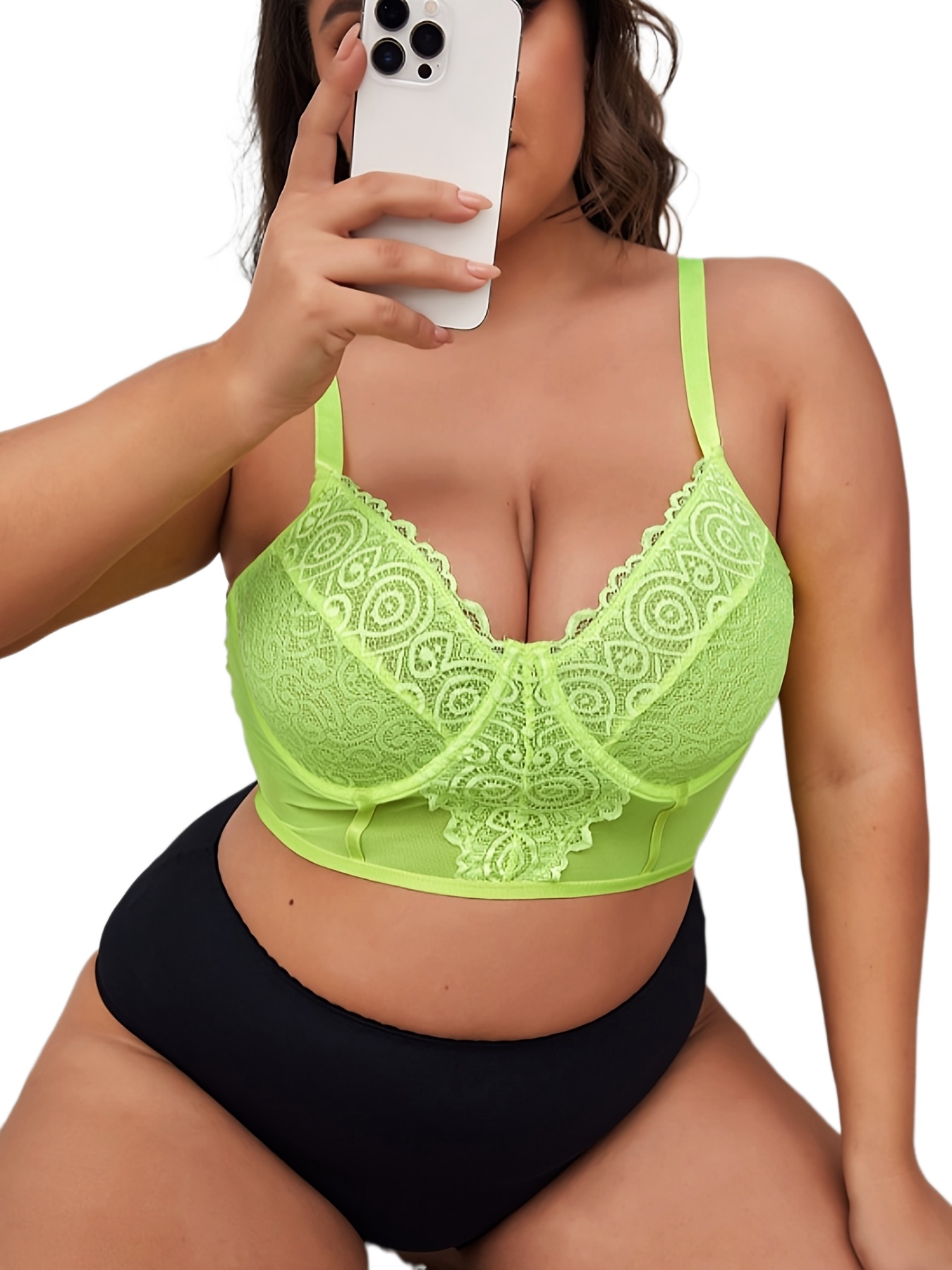 Plus Size Sexy Bra Women's Plus Floral Embroidered Scalloped