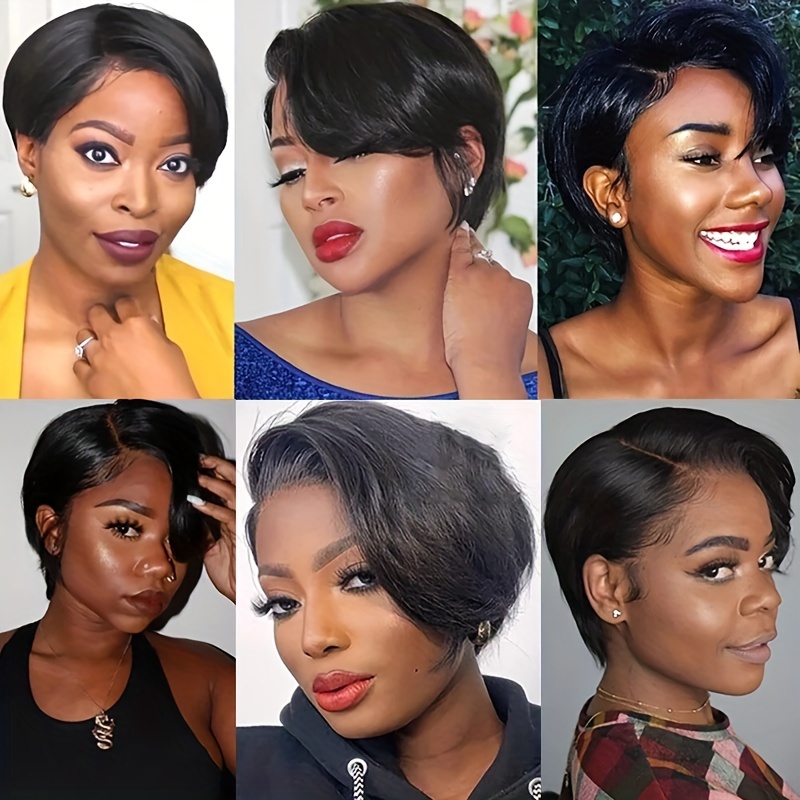 Short Pixie Cut Wigs Black Straight Human Hair Wig No Lace Full