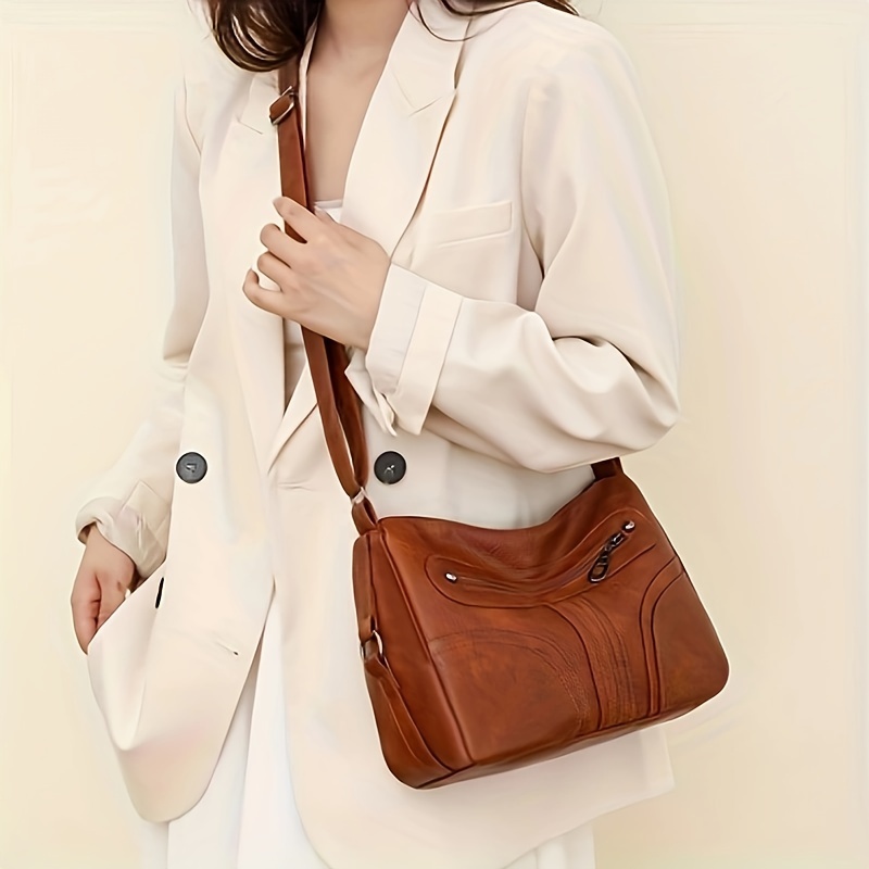 Soft Pu Leather Crossbody Bag, Lightweight Multi Pockets Purse, Shoulder Bag  For Middle-aged And Elderly Women - Temu Austria