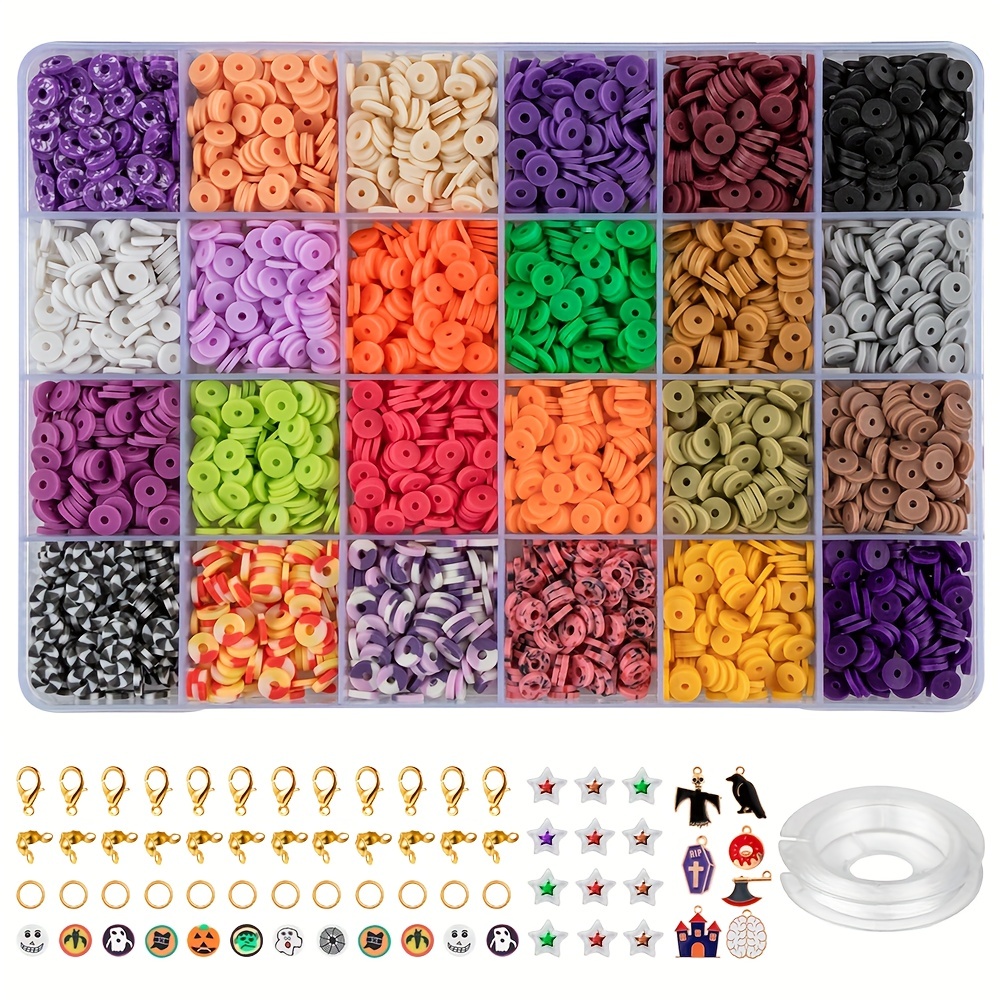 Halloween Clay Beads For Bracelet Making, 16 Color Flat Circular