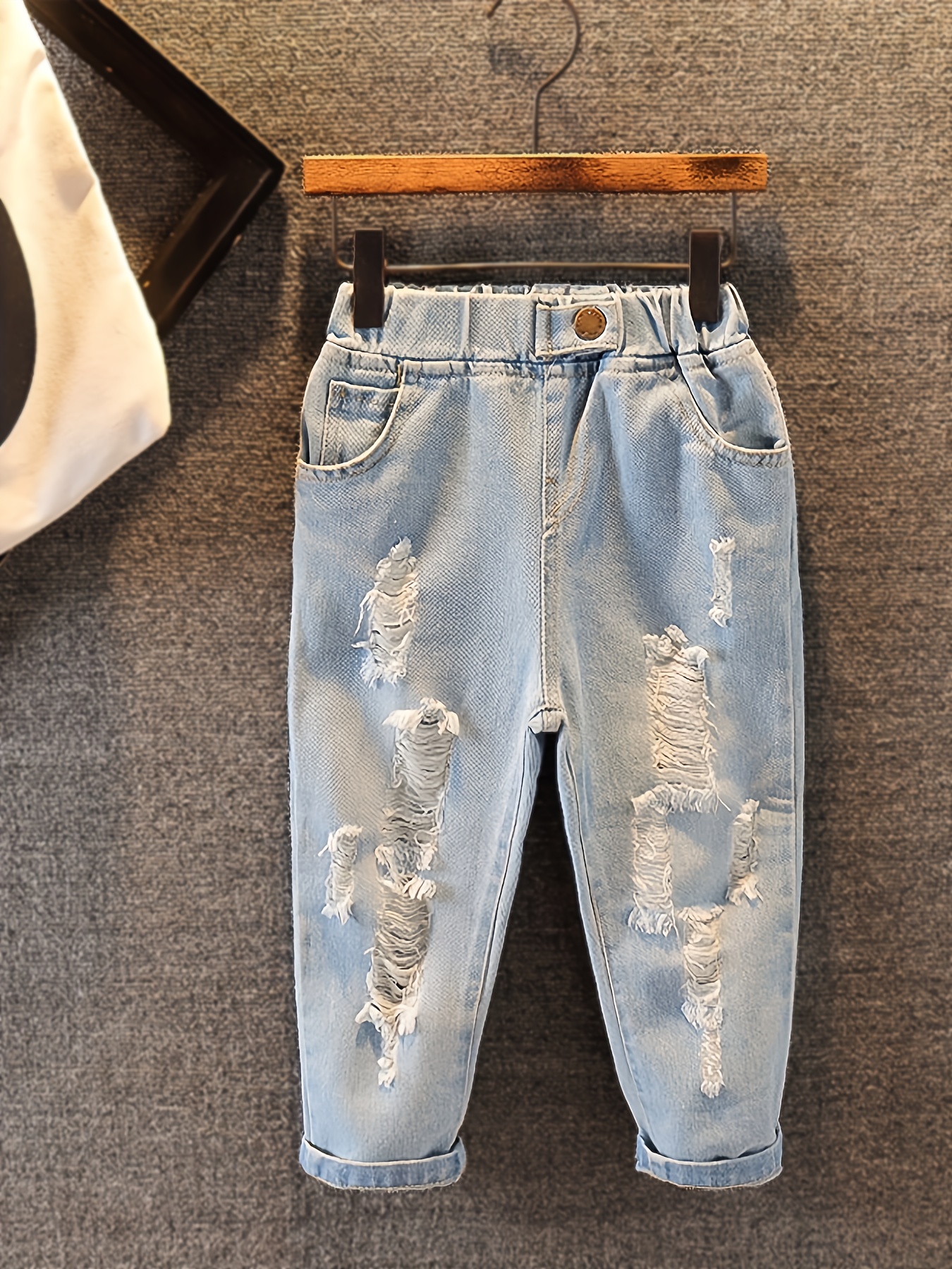 Boys Ripped Jeans Casual Elastic Waist Denim Pants Clothes - Kid's Fashion - Temu